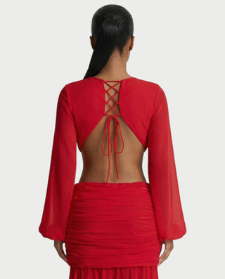 Vestido midi con flecos y escote pronunciado de LIRRA