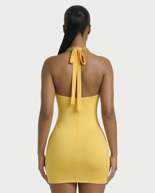 ZYRIL Halter Sheer Crystal Bodycon Mini Dress