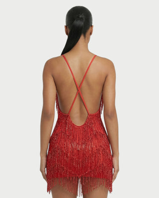 KRISSE Backless Crystal Diamond Tassel Mini Dress