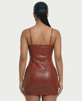 ZIREL Croc-Embossed Bodycon Mini Dress