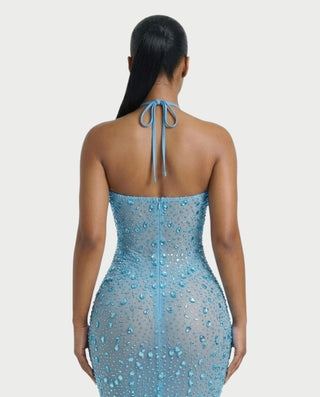 ASHA Rhinestone Halter Bodycon Maxi Dress