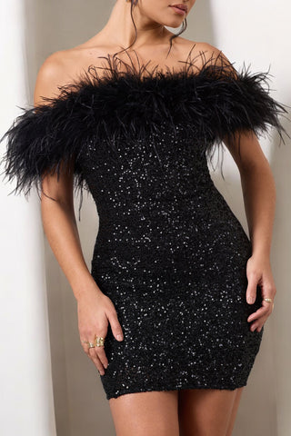 AMARA Sequin Mini Dress With Feather Trim