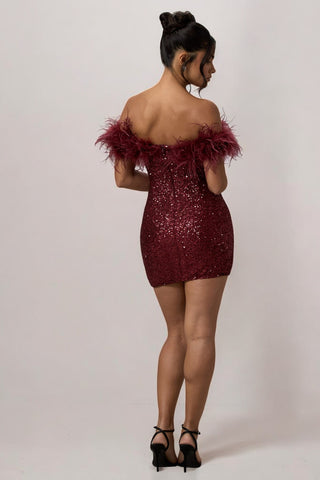 AMARA Sequin Mini Dress With Feather Trim