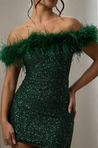 AMARA Sequin Mini Dress With Feather Trim