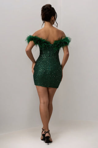 AMARA Sequin Mini Dress With Feather Trim