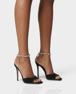 ARAMINA Black Matte Rhinestone Chain Stiletto Heels