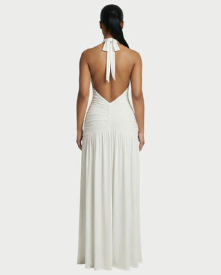 backless halter neck plunge dress Cipriana Backless Halter Maxi Dress Floral Pink