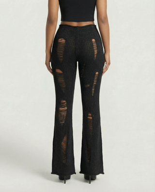 Pantalones acampanados de punto acanalado rotos ALOMA