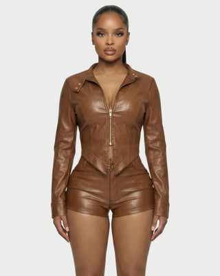 BRIXA Leather Jacket & High-Waist Shorts Set