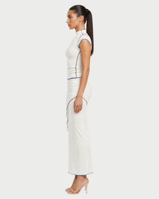 LUVENA Contrast Trim Ruched Two-Piece Maxi Skirt Set