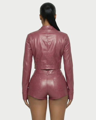 BRIXA Leather Jacket & High-Waist Shorts Set