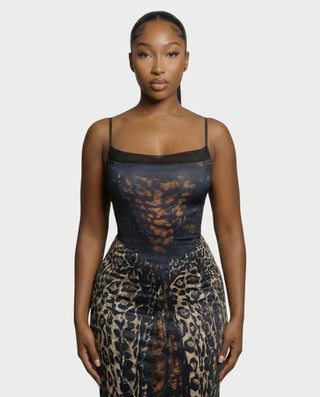 CAITLYN Leopard Print Lace-up Waist Maxi Dress CAITLYN Leopard Print Lace-up Waist Maxi Dress