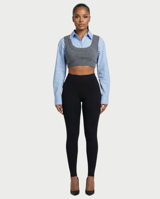 SARIEL Striped Long Sleeve Shirt & Knit Crop Top Set