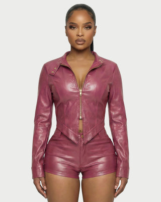 BRIXA Leather Jacket & High-Waist Shorts Set