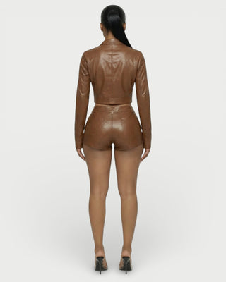 BRIXA Leather Jacket & High-Waist Shorts Set