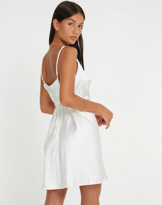 Satin Slip Dress - White - Style Seduction