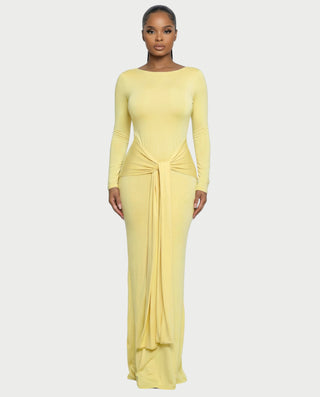 RENNA Draped Front Knot Backless Maxi Dress - Yellow / S - Women's Fashion - Celestia RENNA Draped Front Knot Backless Maxi Dress - Yellow / S - Women's Fashion - Celestia