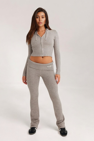 MAYA Knit Zip Hoodie & Flared Low Rise Pants