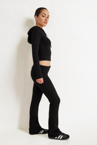 MAYA Knit Zip Hoodie & Flared Low Rise Pants