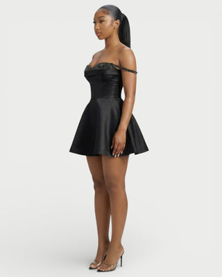 Vestido mini acampanado con corsé y lentejuelas SELAH