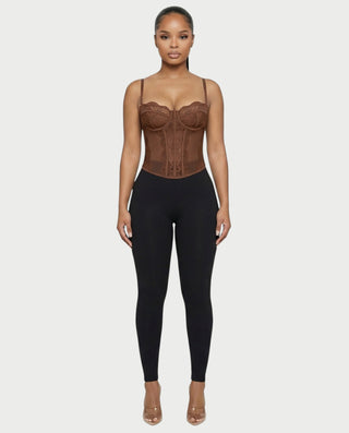 SELARA Sheer Lace Trim Boned Corset Top