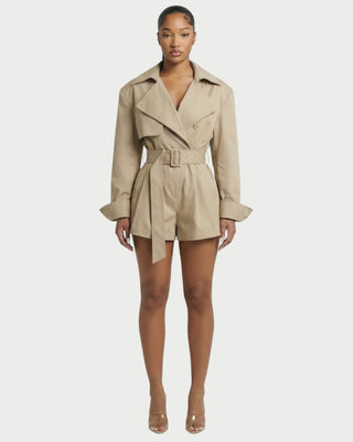 LORAYA Belted Trench Coat Romper