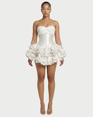 ZERELA Strapless Corset Ruffle Hem Mini Dress