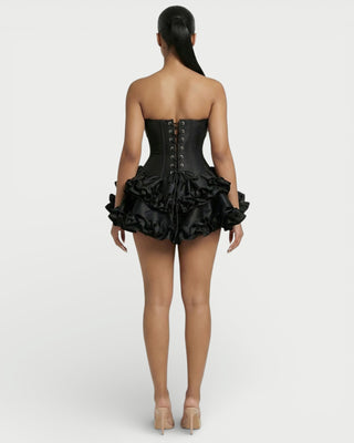 ZERELA Strapless Corset Ruffle Hem Mini Dress