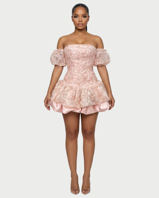 AVARINE Strapless Floral Lace Mini Dress
