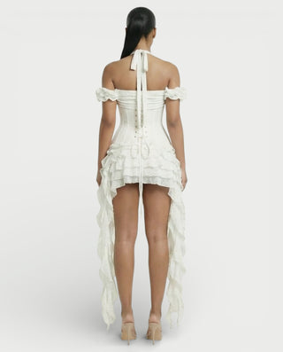 VALORIA Corset Ruffle Hem Mini Dress