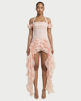 VALORIA Corset Ruffle Hem Mini Dress