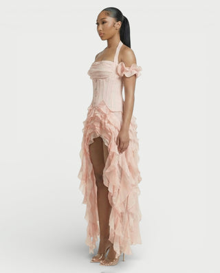 VALORIA Corset Ruffle Hem Mini Dress