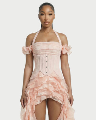 VALORIA Corset Ruffle Hem Mini Dress
