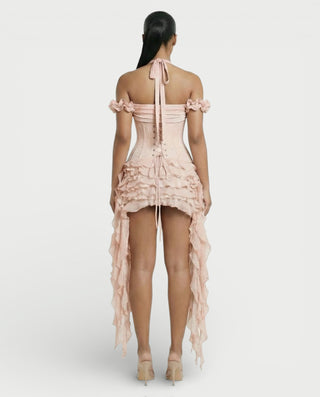 VALORIA Corset Ruffle Hem Mini Dress