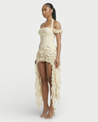 VALORIA Corset Ruffle Hem Mini Dress