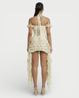 VALORIA Corset Ruffle Hem Mini Dress