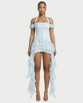 VALORIA Corset Ruffle Hem Mini Dress Celestia VALORIA Corset Ruffle Hem Mini Dress Celestia