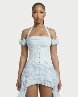 VALORIA Corset Ruffle Hem Mini Dress – Celestia