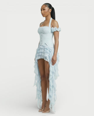 VALORIA Corset Ruffle Hem Mini Dress