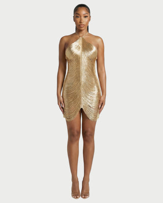 bodycon fringe dress TRIZIA Halterneck Fringe Bodycon Mini Dress - White / M - Women's Fashion