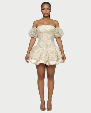 AVARINE Strapless Floral Lace Mini Dress