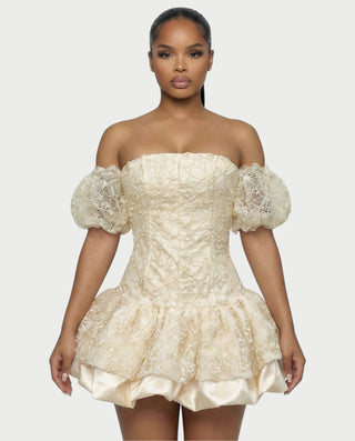 AVARINE Strapless Floral Lace Mini Dress