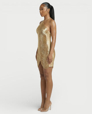 Vestido mini de malla con aberturas y detalle de cadena de JUVIA