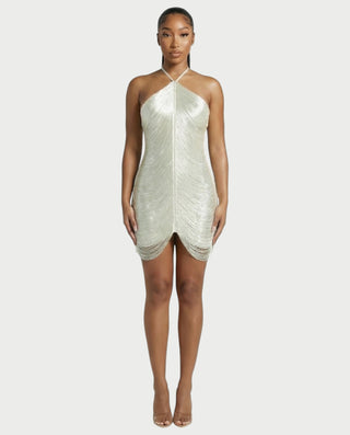 Vestido mini de malla con aberturas y detalle de cadena de JUVIA