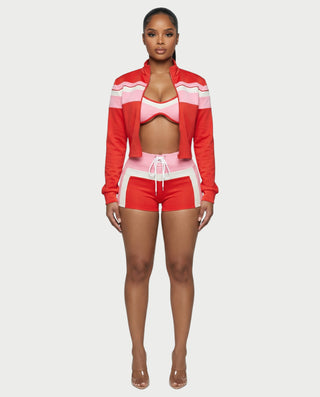 Conjunto de tres piezas de chaqueta con cremallera en contraste EMBERLY