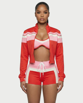 Conjunto de tres piezas de chaqueta con cremallera en contraste EMBERLY