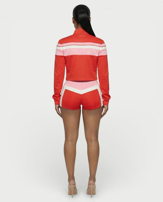 Conjunto de tres piezas de chaqueta con cremallera en contraste EMBERLY