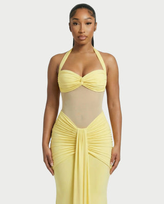 ALLEYA Halterneck Ruched Mesh Panel Maxi Dress - Light blue / M - Women's Fashion - Celestia ALLEYA Halterneck Ruched Mesh Panel Maxi Dress - Light blue / M - Women's Fashion - Celestia