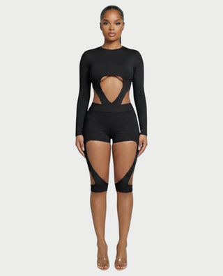 CELLA Cutout Long Sleeve Bodysuit & Shorts Set