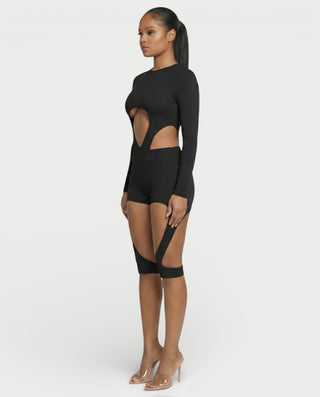 CELLA Cutout Long Sleeve Bodysuit & Shorts Set